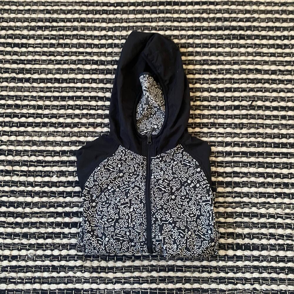 🌿Keith Haring Toddler Black White Graphic Zip Lightweight Hoody Jacket 110 4/5T
